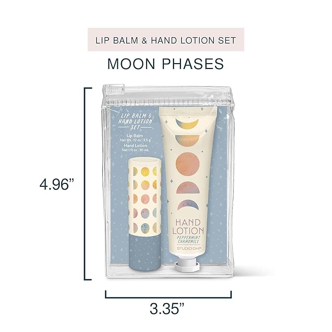Studio Oh! Lip Balm & Hand Lotion Set - Travel-Size Toiletries, 2-Piece Gift Set - Moisturizing, Portable - Moon Phases-VivaGrace Women