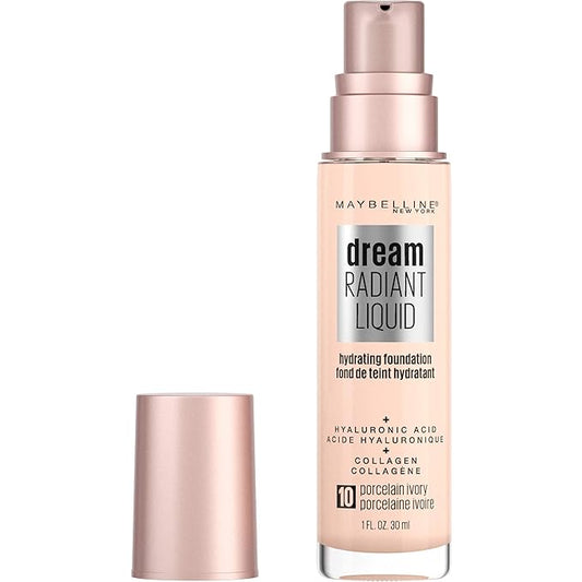 Maybelline Dream Radiant Liquid Medium Coverage Hydrating Makeup, Lightweight Liquid Foundation, Porcelain Ivory, 1 Count-VivaGrace Women