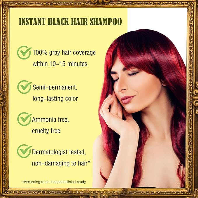 Herbal Burgundy Hair Dye Shampoo - Instant 3-in-1 Gray Coverage for Women & Men, 16.90 Fl OZ (Dark Wine Red)-VivaGrace Women
