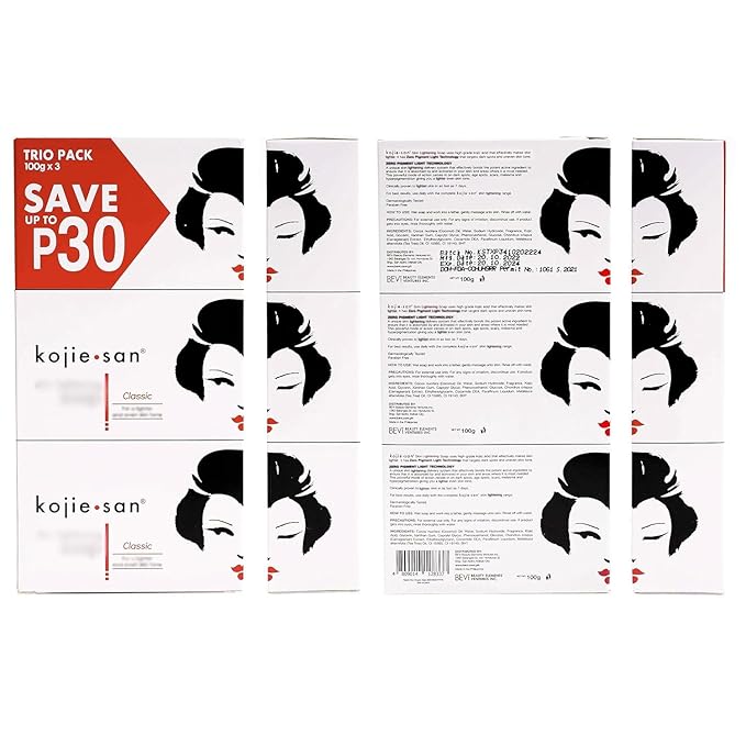 Kojie San Face & Body Complete Brightening Set - 3 x 100g Bars Soap, Body Lotion, Face Cream, Toner, and Face Cleansing Brush - 7pcs-VivaGrace Women