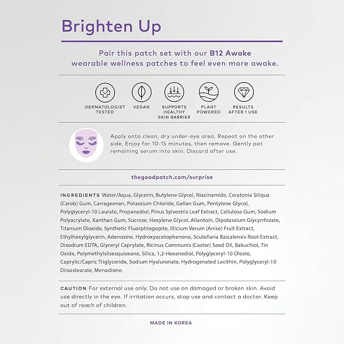 The Good Patch Brighten Up Hydrogel Under Eye Patches for Dark Circles and Puffy Eyes, Made with Niacinamide, Vitamin K, Pine Leaf Extract, Clinically Proven (6 Total Patch Sets)-VivaGrace Women