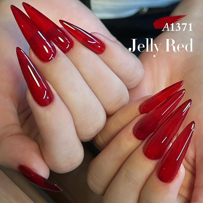 Double Rhythm 0.50 OZ Gel Polish Hema Free Same Color Same Bottle Golden Round Translucent Neutral Natural Milky 15 ML Jelly UV Polish Art DIY at Home (Burgundy Red-C1371)