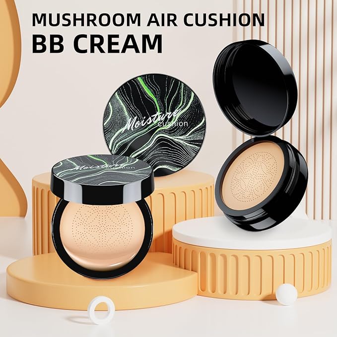 Mushroom Head Air Cushion CC Cream - BB Cream Foundation Makeup Moisturizing Concealer Long-Lasting, Cushion Foundation Full Coverage Self Adjusting for Mature Skin & All Skin Types (Natural)-VivaGrace Women