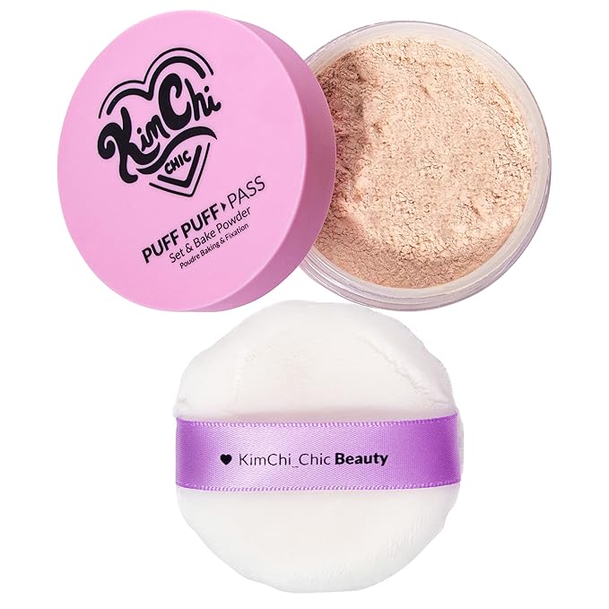 Kimchi Chic Beauty Puff Puff Pass Set and Bake Powder, Loose Face Powder with Extra Fluffy Setting Powder Puff, Soft Natural Face Makeup for Uneven Skin Tone, 03 Translucent-VivaGrace Women