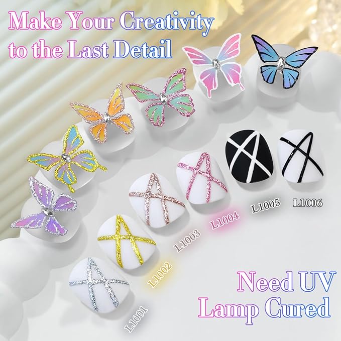 Double Rhythm 6 Pcs 15 ML Gel Liner Polish Nail Art Set Chrome Metallic Glitter Soak Off Gel Polish Kit Nail Art Manicure Salon DIY at Home for Women (Gold Silver Black White-T6-52)-VivaGrace Women