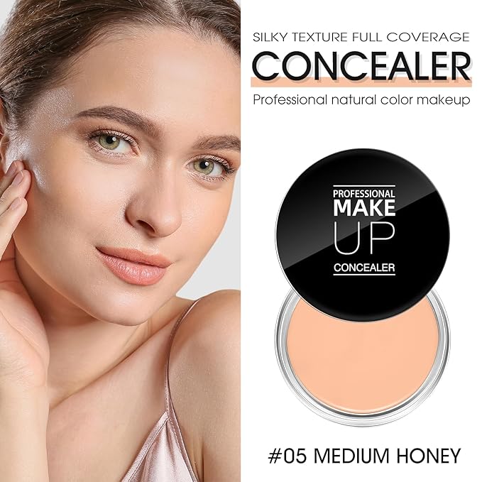 Cream Concealer Full Coverage Makeup, Matte Color Correcting Concealer with Brush, Waterproof, Conceals Blemish, Pores and Spots, Under Eye Makeup Concealer for Dark Circles (#05 MEDIUM HONEY)-VivaGrace Women