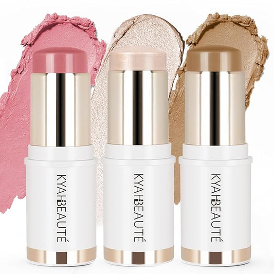Trio Contour Sticks Set, Highlighter Stick & Bronzer Stick & Blush stick for Cheek+Lip,Highlight and Contour to Create a Natural Dewy Makeup Look for Fair | Set of 45g/1.6fl.oz-VivaGrace Women