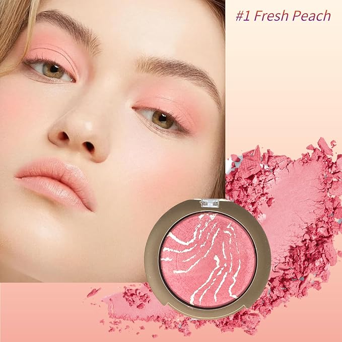 Baked Blush Powder, Natural Glow Blush Palette for Cheeks, Contour Brighten Highlight Face for a Shimmery or Matte Finish, Lightweight Blendable, Long Lasting Face Makeup #01-VivaGrace Women