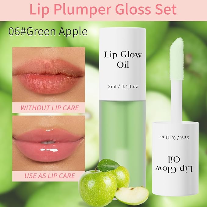 Hellokiss 3Pcs Lip Glow Oil,Moisturizing Lip Plumper Gloss,3 Fruit Flavoured Lip Balm Lip Care,Clear Plumping Lip Gloss,Non-Sticky Long Lasting Hydrating Lip Oil(Honey,Green Apple,Coconut)-VivaGrace Women