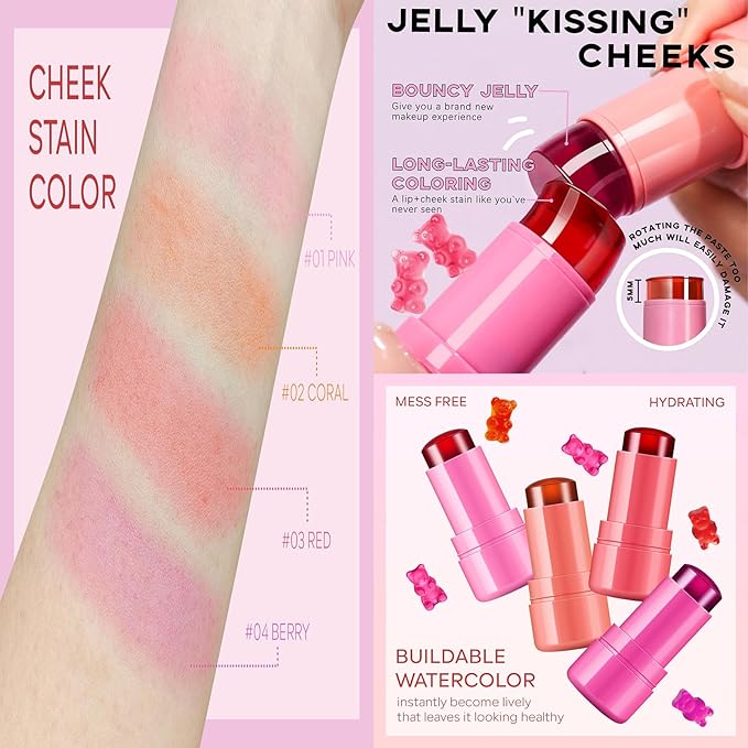 Milk Jelly Blush - Milk Blush - Sheer Cheek & Lip Stain，Long Lasting Milk Jelly Tint Have Transparent & Bright Colors (#4 berry)-VivaGrace Women