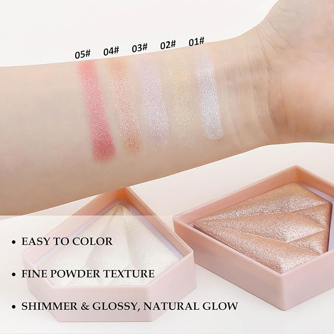 Boobeen Highlighter Makeup Palette, Baked Highlighter Bronzer Powder Palette, Shimmer Illuminator Contour Highlighter Powder for Face, Pearl Shine Shades Waterproof Long Lasting-VivaGrace Women