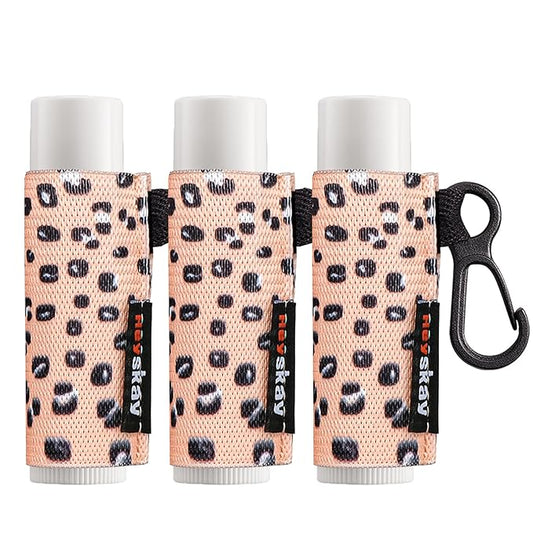 3PCS Lip Balm Holder Keychain Lip Gloss Sleeves Lipstick Holder Keychain Chapstick Elastic Sleeves(Leopard Printing X3)-VivaGrace Women