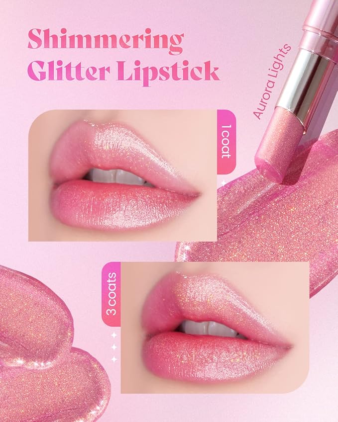 AMTS Tinted Lip Balm Duo - Aurora Lights & Crystal Lights | Hydrating Glitter Lipstick | Pearl Shimmering Daily Lip Makeup for dry, cracked, chapped lips | korean beauty Moisture Lip Tint-VivaGrace Women