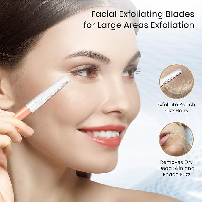 Dermaplaning Tool for Face Exfoliation, with 20 Replaceable Blades, Facial Shaver/Eyebrow Razor, Peach Fuzz Removal Eyebrow Shaper for Women, Easy to Use Dermaplaner Help Exfoliate and Smooth Skin-VivaGrace Women