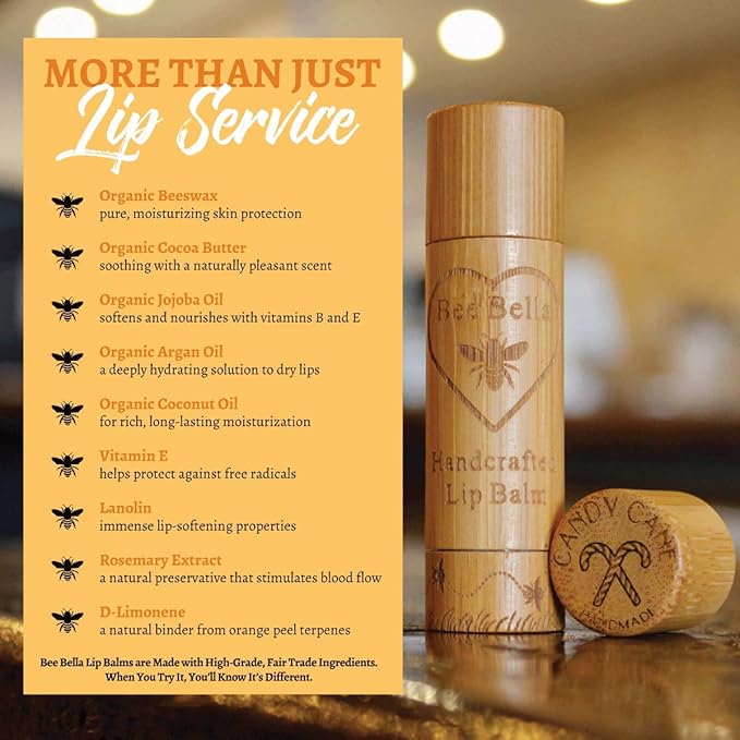 Bee Bella Lip Balm, Candy Cane, 3 Pack - Hydrating, Moisturizing Lip Care, 100% Natural, Original Organic Beeswax with Vitamin E, Handmade in USA-VivaGrace Women