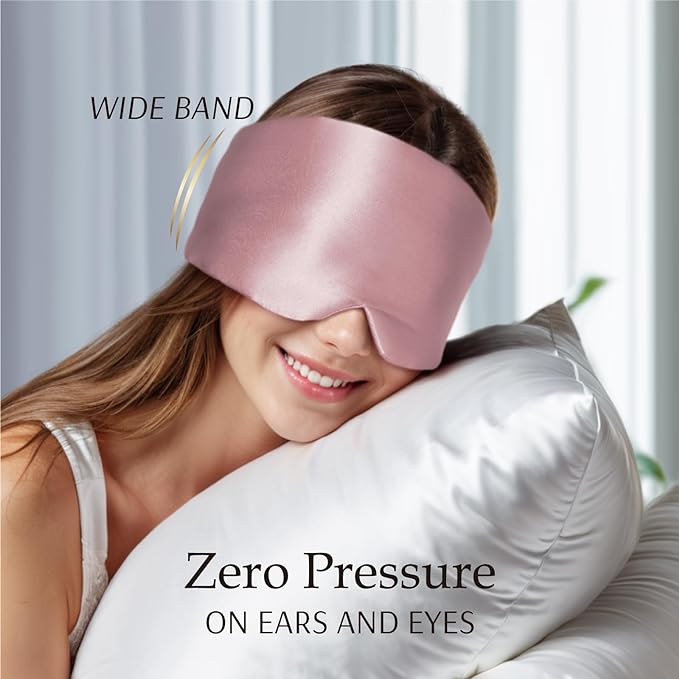 Zenssia 100% Mulberry Silk Sleep Mask Eye Mask for Man and Woman with Adjustable Headband, Full Size Large Sleep Mask & Blindfold for Total Blackout for All Night Sleep, Travel & Nap- Light Plum-VivaGrace Women