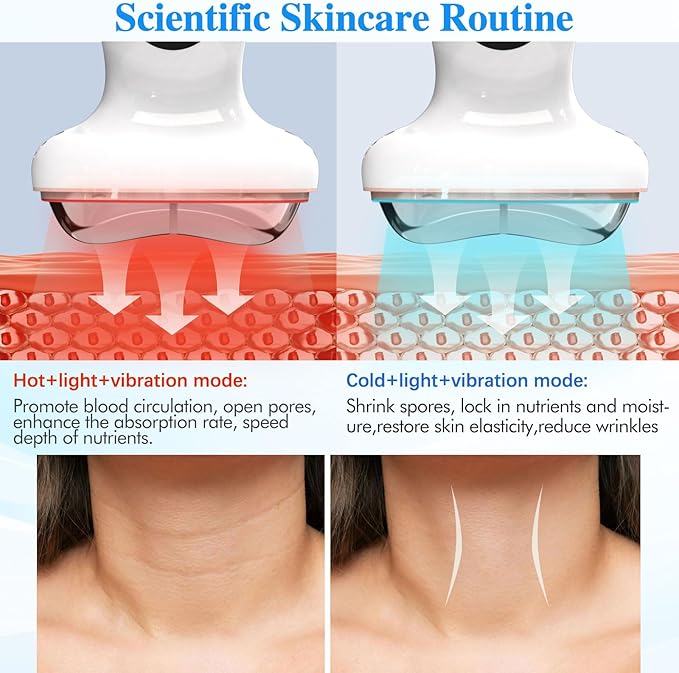 Cold Heat Facial Massager Red Light Therapy for Face Neck Eye Lifting Firming Depuffing,7-in-1 LED Facial Sculptor Skin Care,Cooling Electric gua sha Lift Device Reduce Forehead Frown Smile Line-VivaGrace Women