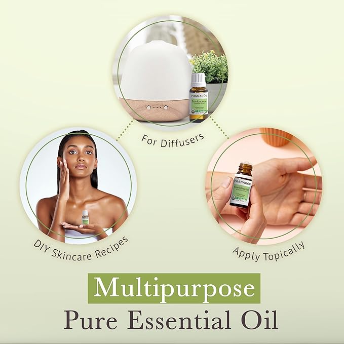 Pranarom USDA Certified Organic Frankincense Essential Oil (15ml), 100% Pure Undiluted Therapeutic Grade from Somalia for Aromatherapy, Diffuser, Skincare, Relaxation, Meditation-VivaGrace Women