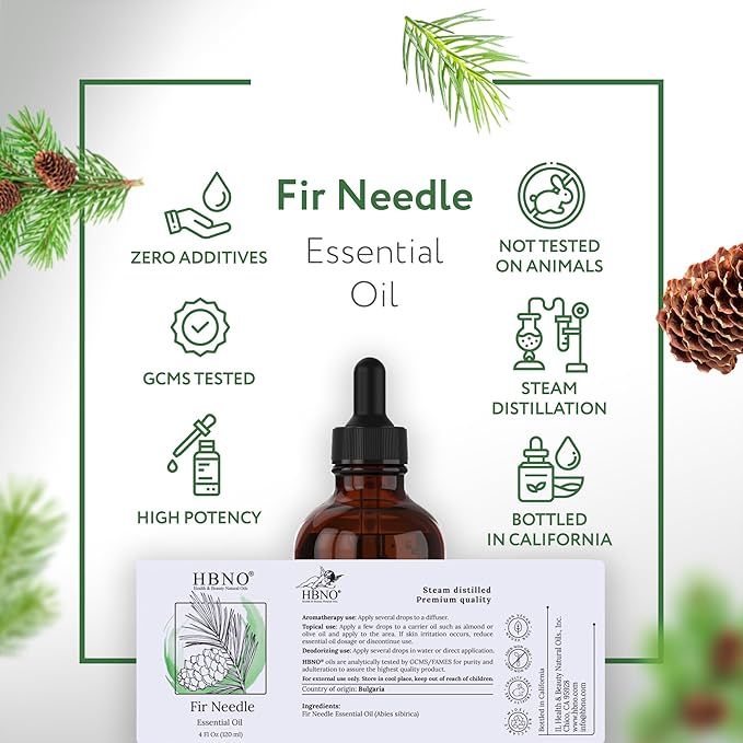 HBNO Fir Needle Essential Oil - Huge 4 oz (120ml) Value Size - Natural Fir Needle Oil - Perfect for Cleaning, Aromatherapy, DIY, Soap and Diffuser-VivaGrace Women