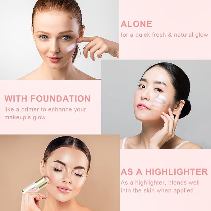 Ponhey Highlighter Makeup Stick for Face and Body, Non-greasy Finish,Delivers a Natural Glow, Long Lasting Waterproof Pearl White Glimmer Glow Sparkly Glitter Body Shimmer-VivaGrace Women