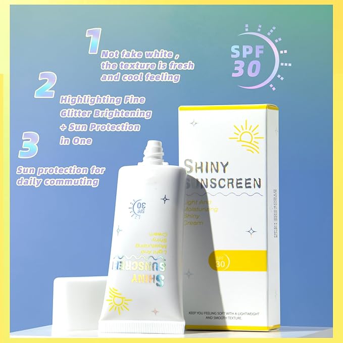 Shimmer Face Primer with Sunscreen, SPF 30, Highlighting Fine Glitter Brightening + Sun Protection, Moisturizing Sunscreen, Natural & Refreshing, Oil-Controlling,Non-Greasy Isolation Primer-VivaGrace Women