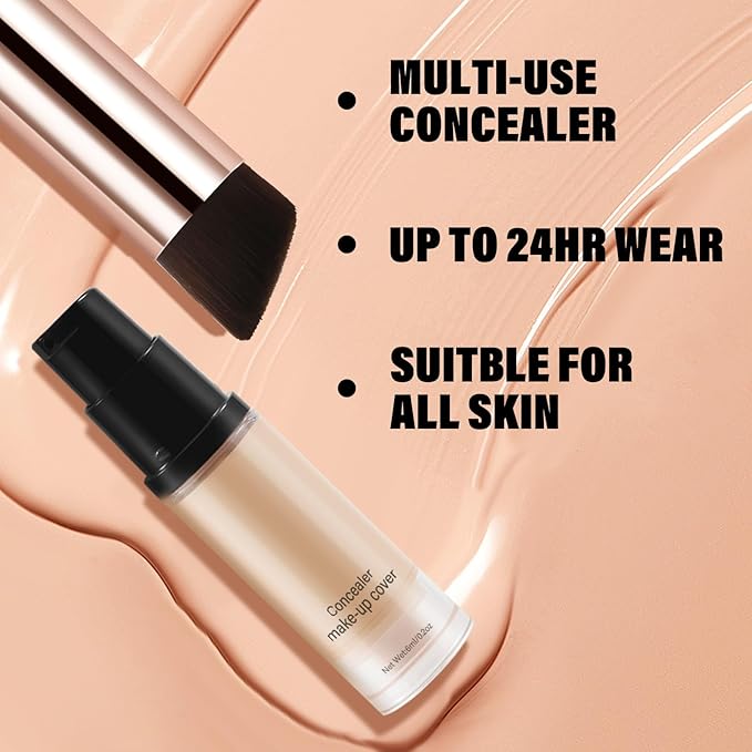 2pcs Liquid Concealer Set with Brush,Full Cover,Concealer Wand with Matte Finish,Corrects，Covers，Long Wear Up to 24hr-VivaGrace Women