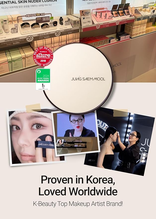 [JUNGSAEMMOOL OFFICIAL] Essential Skin Nuder Cushion (04 N Light) | Refill Included | Natural Finish | SPF50 Broad Spectrum | Makeup Artist Brand-VivaGrace Women