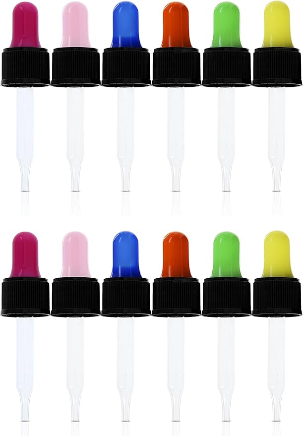 Year of Plenty Glass Eye Droppers for 10ml & 15ml Essential Oil Bottles | Set of 12 | Multicolored | Compatible with doTERRA, Young Living, Plant Therapy, Plnt Guru, Rocky Mtn, Edens Grdn-VivaGrace Women