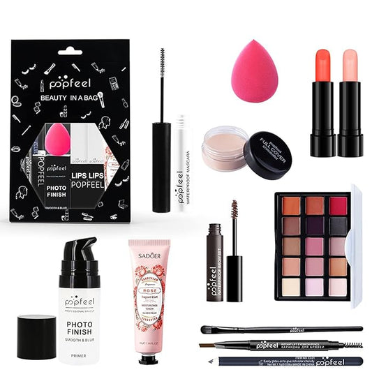 All-in-one Holiday Makeup Gift Set | Full Makeup Kit for Women Multipurpose Essential Bundle Include Eyeshadow Palette Lipstick Blush Concealer Face Powder Eyeliner Mascara Lipgloss Brush-VivaGrace Women