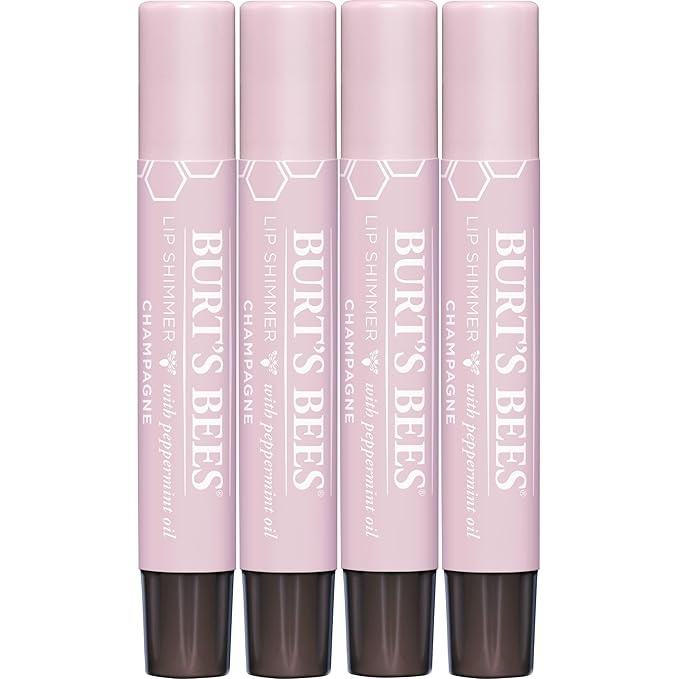 Burt's Bees Shimmer Lip Tint Set, Tinted Lip Balm Stick, Moisturizing for All Day Hydration with Natural Origin Glowy Pigmented Finish & Buildable Color, Champagne (4-Pack)-VivaGrace Women