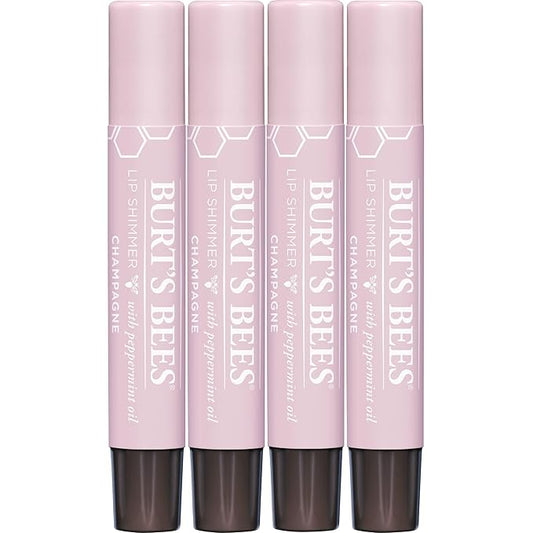 Burt's Bees Shimmer Lip Tint Set, Tinted Lip Balm Stick, Moisturizing for All Day Hydration with Natural Origin Glowy Pigmented Finish & Buildable Color, Champagne (4-Pack)-VivaGrace Women