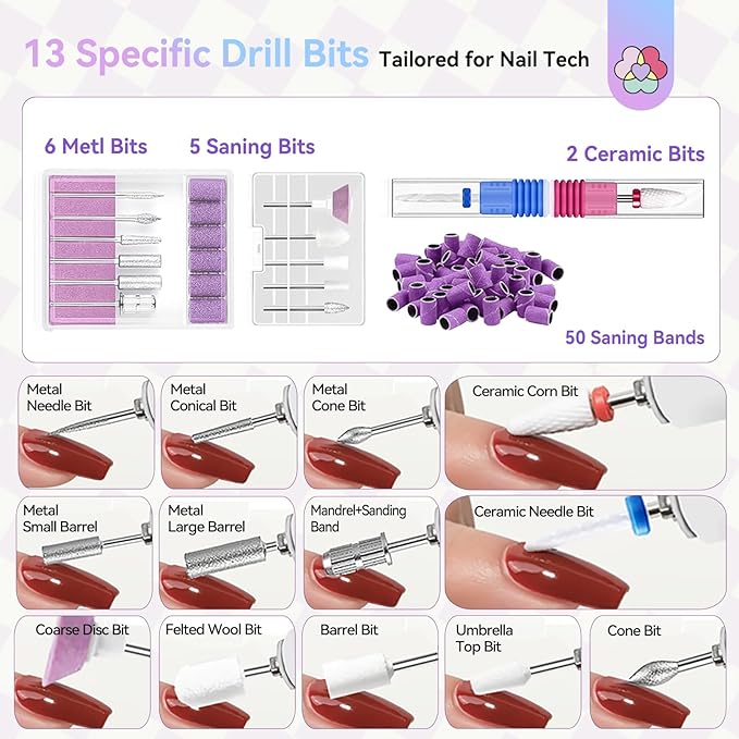 SAVILAND SSPro X-Drill Nail Drill Professional: 45000 RPM Quick Removal for Acrylic Nails Electric Nail File 3000 mAh Nail Drill Kit Portable EFile with Ceramic Bits Sanding Bands Nail Tech Salon-VivaGrace Women