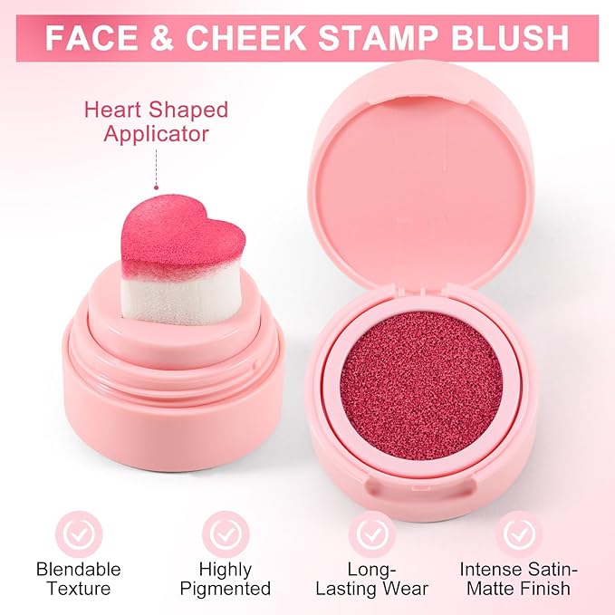 Boobeen Liquid Blush for Cheeks, Buildable & Blendable Face Blusher, Cheek Stamp Blush with Heart-shaped Applicator, Lightweight Air Cushion Blush for Velvet Matte Finish-VivaGrace Women