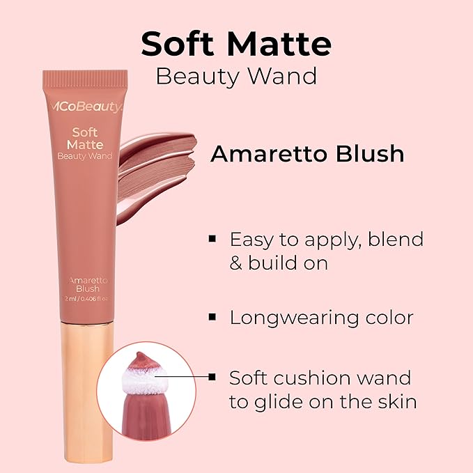 MCoBeauty Soft Matte Beauty Wand, Amaretto Blush, Velvety Finish of Buildable Color, Vegan, Cruelty Free Cosmetics-VivaGrace Women