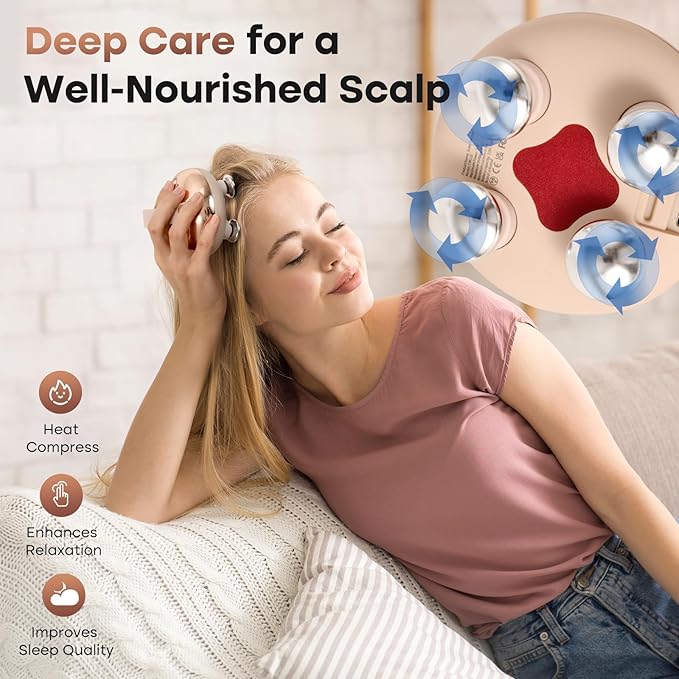 arboleaf Heated Scalp Massager Head Massager Scalp Stress Relax Hair Massager with Heat Cordless Kneading Massage Cat Massager, Gift for Mom Dad-VivaGrace Women