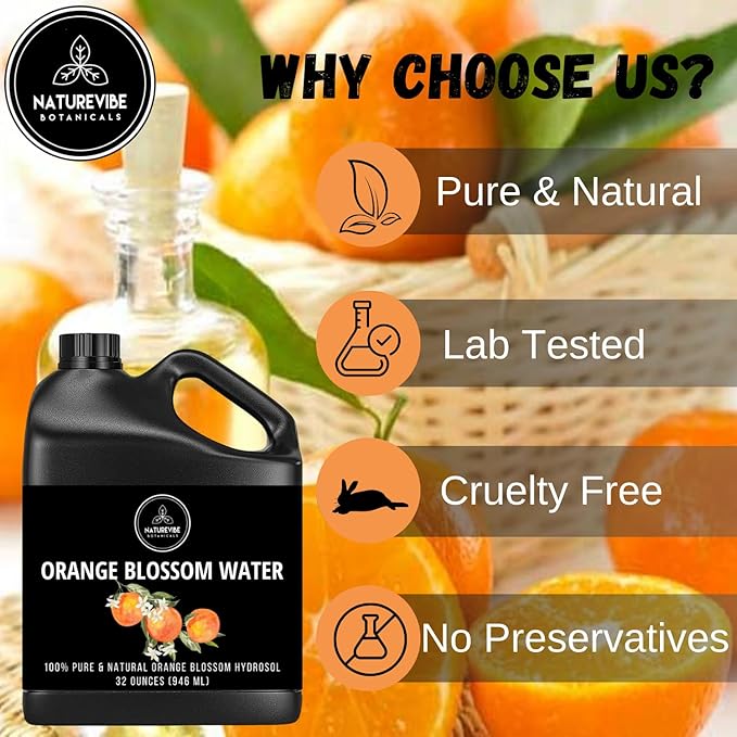Naturevibe Botanicals Orange Water 32 Ounces | 100% Pure and Natural | Great for Skin Care and Hair Care-VivaGrace Women