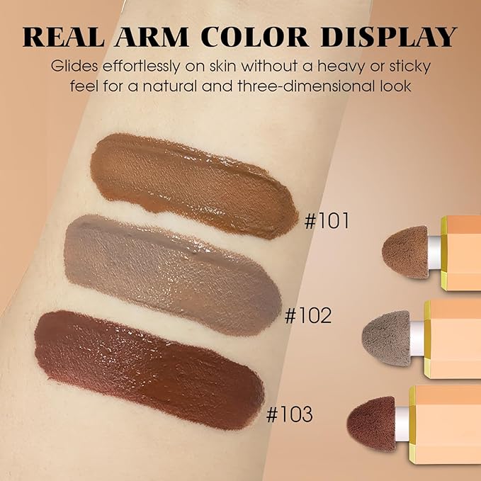 Liquid Contour Stick Makeup - Cream Face Contour Wand with Cushion Applicator, Natural Matte Long Lasting Creamy Bronzer Contour, Lightweight Silky Blendable (#02 SOFT TAN)-VivaGrace Women