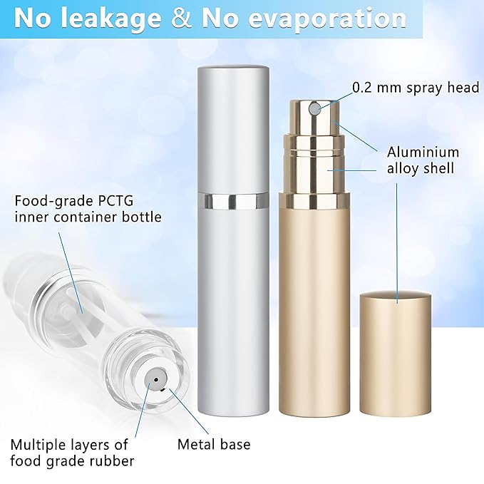 Refillable Perfume Atomizer Travel Bottle 3-Pack 5ml Leakproof Luxury Travel Perfume Refillable Bottle, Portable Fragrance Atomiser (Black & Gold & Silver)-VivaGrace Women
