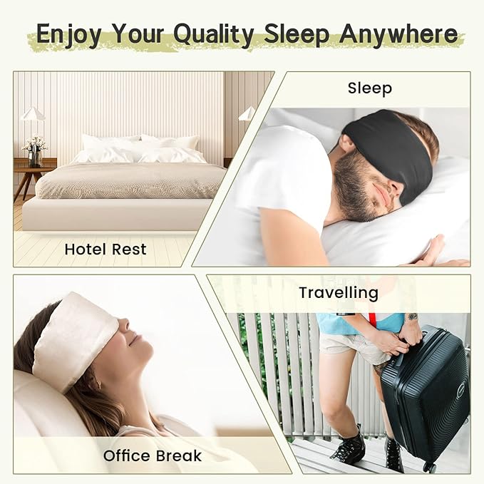 2pcs 100% Handmade Bamboo Sleeping Eye Mask for Women for Men,Night Masks,Organic Sleep Mask,Blockout Eye Mask for Sleeping,Large Size Adjustable (Apricot & Dark Grey)-VivaGrace Women