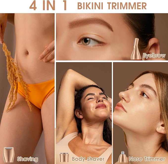 Hair Clippers & Bikini Trimmer for Women - Waterproof Electric Clippers and 4 in 1 Bikini Trimmer Set, Deluxe Wet/Dry Body Shaver for Nose, Eyebrows, Beard, Pubic Hair, Blue-VivaGrace Women