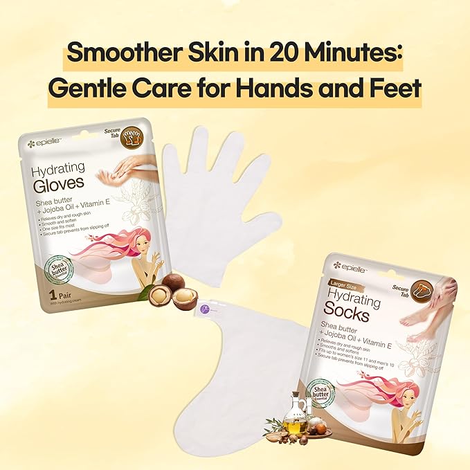 Epielle Hydrating Hand & Foot Masks 12 Pairs, Deep Moisturizing Socks & Gloves, Soften Dry Hands & Cracked Heels with Shea Butter & Jojoba Oil, Korean Skin Care, Foot Spa, Self Care Gifts for Women-VivaGrace Women