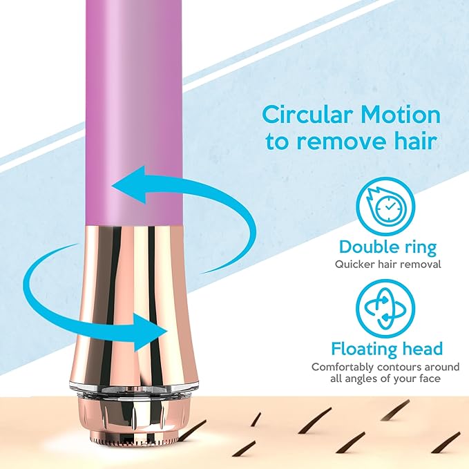 Facial Hair Remover for Women Painless Flawless Electric Razor Epilator Trimmer Shaver with 18K Gold-Plated, 16mm Dual Ring Floating Head, USB Rechargeable, 360° LED for Face Lip Hair Removal-VivaGrace Women