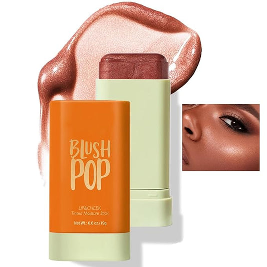 Soft Creamy Highlighter Blush Stick, Silky Smooth Shimmer Bronzer Stick,Waterproof Blendable Natural Glow Highlighter Makeup Stick, Lightweight Body Face Illuminator Luminizer,06 Golden Brown-VivaGrace Women