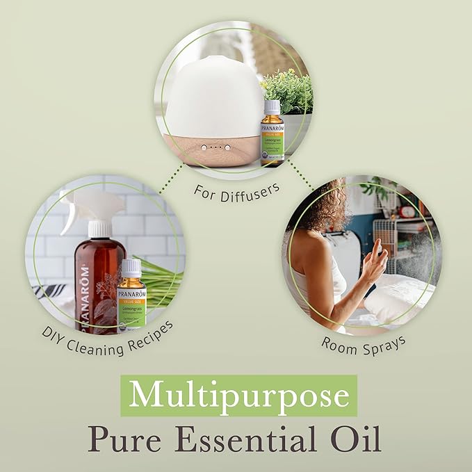 Pranarom USDA Certified Organic Lemongrass Essential Oil (30ml), 100% Pure Undiluted Therapeutic Grade from India for Aromatherapy, Diffuser, Meditation, Massage, Relaxation, Citrus - Lemon-VivaGrace Women