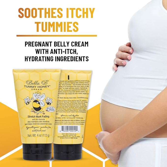 BELLA B NATURALS Tummy Honey Cream 4oz - Bella B Tummy Cream For Fading Stretch Marks - Pregnancy Cream To Prevent Stretch Marks - Stretch Marks Cream For Pregnancy - Pregnancy Stretch Mark Prevention-VivaGrace Women