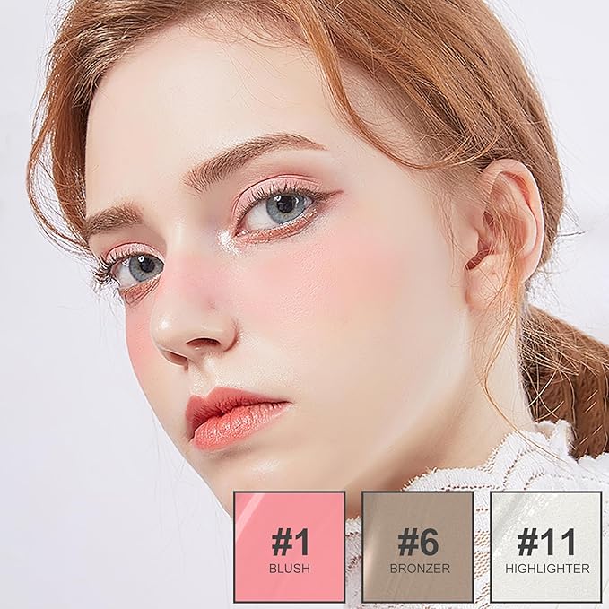 3Pcs Liquid Contour Makeup Trio with Bronzer Shade, Blush, Highlighter for Sculpted Makeup, Matte Finish Liquid Contour Set Easy to Create a Lightweight Look, Longwear Waterproof Formula (1, 6, 11)-VivaGrace Women