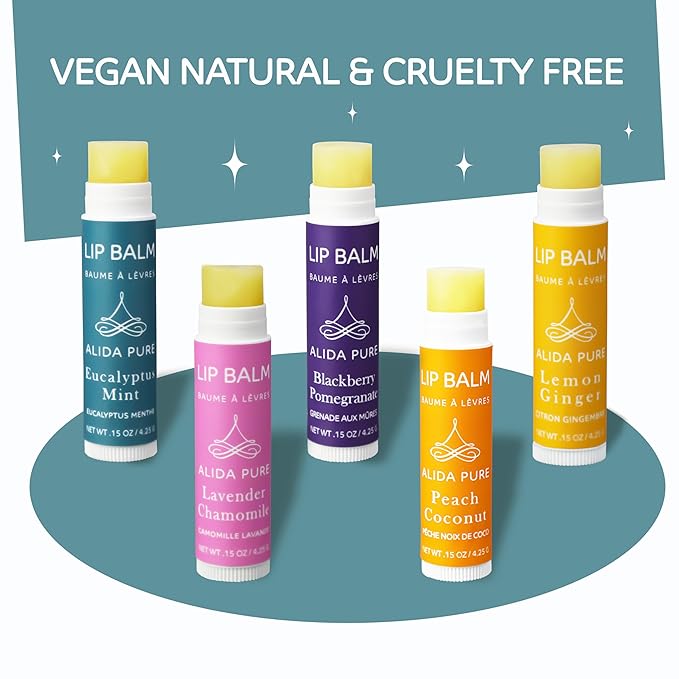 Duet Lip Balm Collection, Vegan Lip Balm Set, Beeswax Free, with Avocado Oil, Organic Jojoba Oil, and Vitamin E, Natural Moisturizer for Dry, Chapped Lips, 5 Tube Set-VivaGrace Women