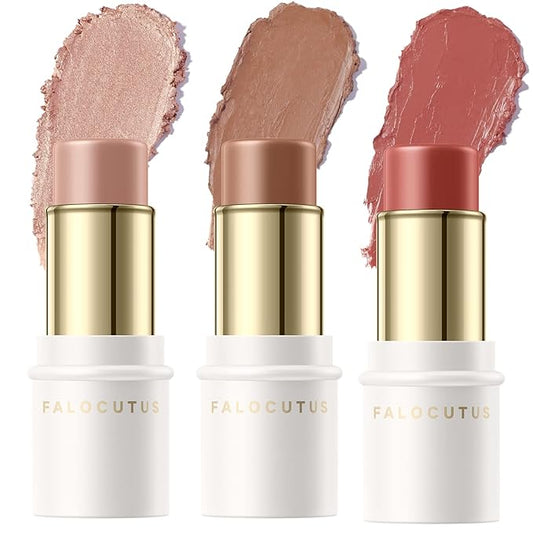 3 Pcs MEDIUM Contour Stick Set,Cream Blush & Highlighter Bronzer Pen,Long Lasting & Smooth Natural Face Contouring Illuminator,Professional Makeup Kit for All Skin-VivaGrace Women