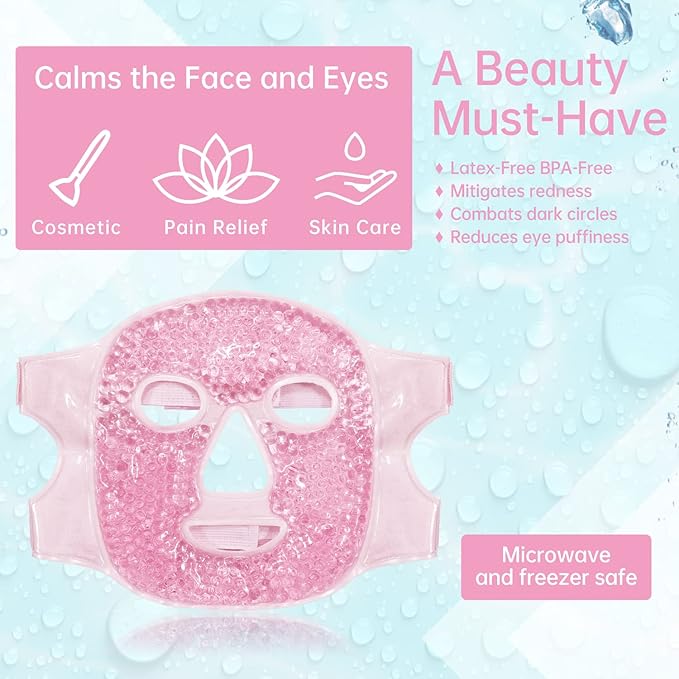 Ice Face Mask Reusable and Cold Gel Eye Mask for Puffiness/Dark Circles/Eye Bags/Dry Eyes/Headaches/Migraines/Stress Relief,Ice Pack for Eyes & Face (Pink)-VivaGrace Women
