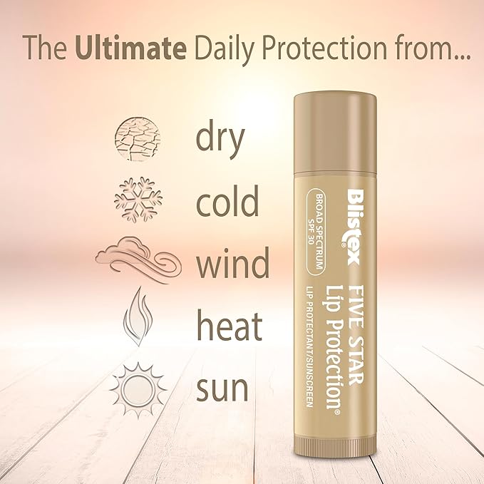 Blistex Five Star Lip Protection Balm, 0.15 Ounce – Wind & Water-Resistant Lip Care, Broad Spectrum SPF 30 Sun Protection, Soothes Cold Chapped Lips, Hydrating Lip Treatment, Holds in Moisture-VivaGrace Women